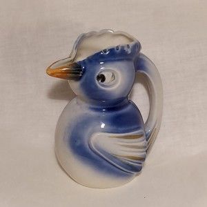 Figural Blue Bird Jay Creamer Pitcher 4 3/8 Inch Tall Japan Vintage Kitsch Decor